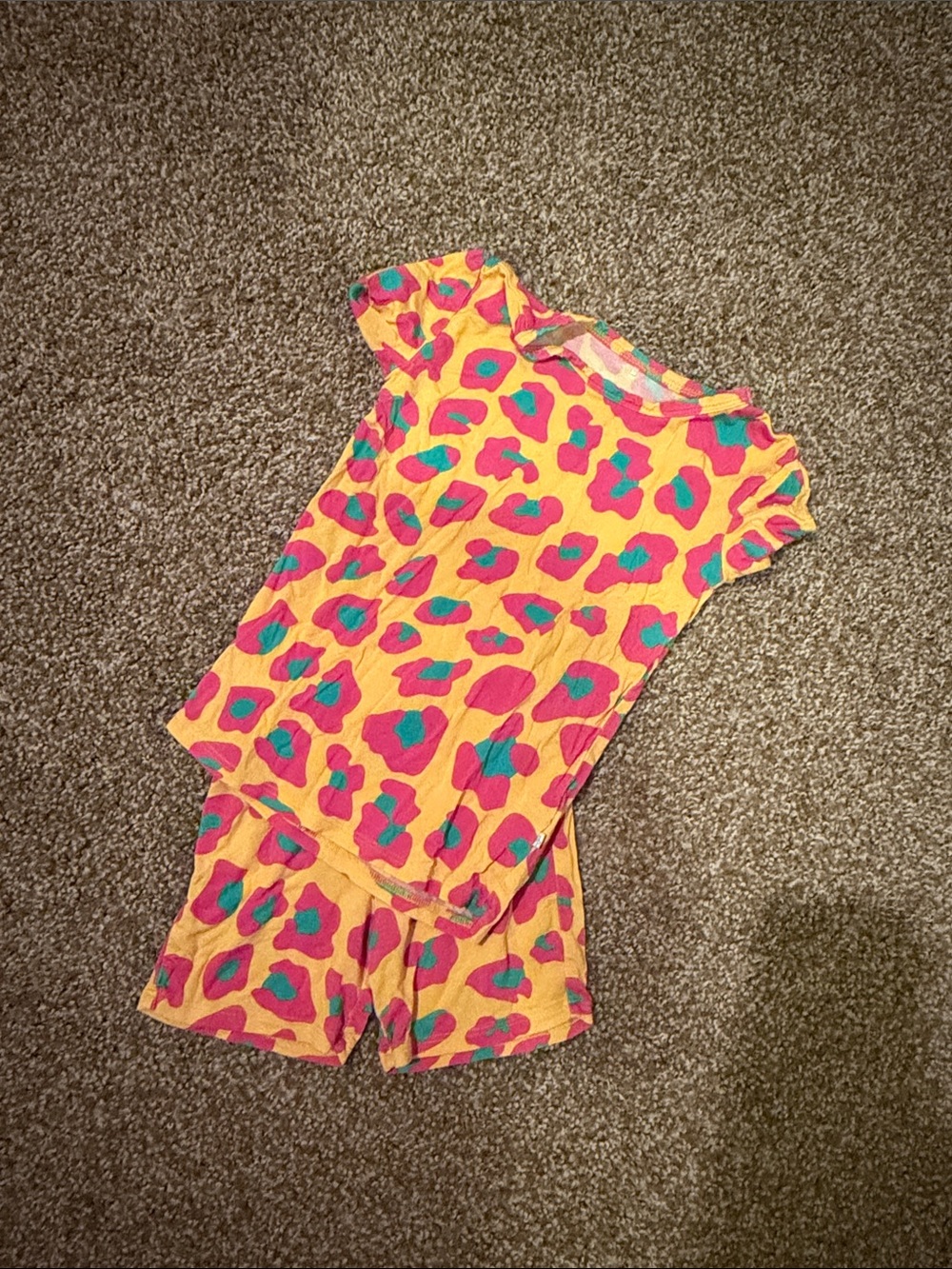 Posh Peanut Yellow Pink Teal Leopard Print Kids Pajama Set